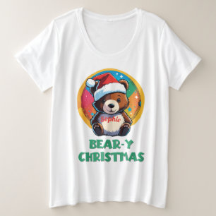 かわいい愛らしいかわいいチビ（小さくかわいく書いた感じ）クマyクリスマスベア プラスサイズTシャツ