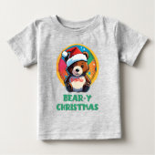 かわいい愛らしいかわいいチビ（小さくかわいく書いた感じ）クマyクリスマスベア ベビーTシャツ (正面)