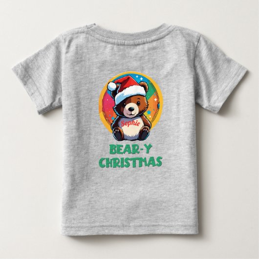 かわいい愛らしいかわいいチビ（小さくかわいく書いた感じ）クマyクリスマスベア ベビーTシャツ (裏面)
