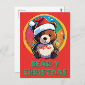 かわいい愛らしいかわいいチビ(小さくかわいく書いた感じ)クマyクリスマスベア ポストカード (正面/裏面)