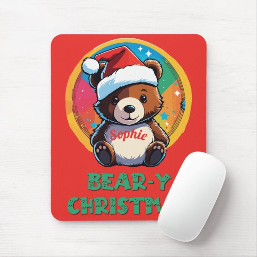かわいい愛らしいかわいいチビ（小さくかわいく書いた感じ）クマyクリスマスベア マウスパッド (マウス)