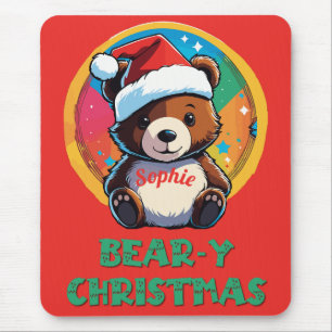 かわいい愛らしいかわいいチビ(小さくかわいく書いた感じ)クマyクリスマスベア マウスパッド