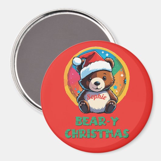 かわいい愛らしいかわいいチビ（小さくかわいく書いた感じ）クマyクリスマスベア マグネット (正面/裏面)