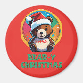 かわいい愛らしいかわいいチビ（小さくかわいく書いた感じ）クマyクリスマスベア マグネット (正面)