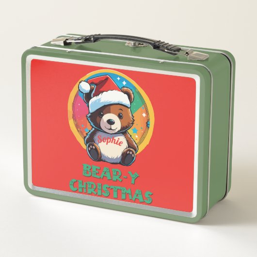 かわいい愛らしいかわいいチビ（小さくかわいく書いた感じ）クマyクリスマスベア メタルランチボックス (裏面)
