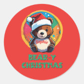 かわいい愛らしいかわいいチビ(小さくかわいく書いた感じ)クマyクリスマスベア ラウンドシール (正面)