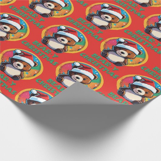 かわいい愛らしいかわいいチビ（小さくかわいく書いた感じ）クマyクリスマスベア ラッピングペーパー (角)
