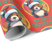 かわいい愛らしいかわいいチビ（小さくかわいく書いた感じ）クマyクリスマスベア ラッピングペーパー (ロールコーナー)