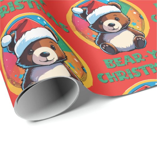 かわいい愛らしいかわいいチビ（小さくかわいく書いた感じ）クマyクリスマスベア ラッピングペーパー (ロールコーナー)