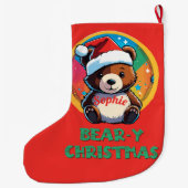 かわいい愛らしいかわいいチビ(小さくかわいく書いた感じ)クマyクリスマスベア ラージクリスマスストッキング (裏面)