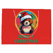 かわいい愛らしいかわいいチビ（小さくかわいく書いた感じ）クマyクリスマスベア ラージペーパーバッグ (裏面)