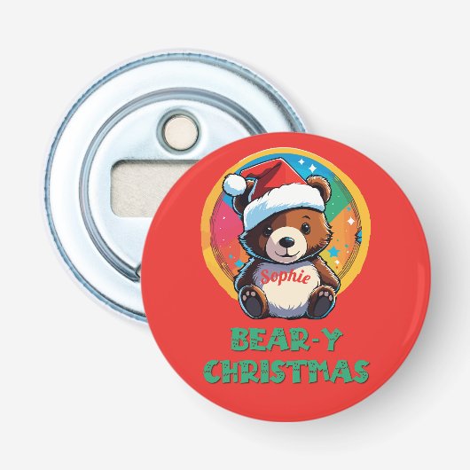 かわいい愛らしいかわいいチビ（小さくかわいく書いた感じ）クマyクリスマスベア 栓抜き (正面)