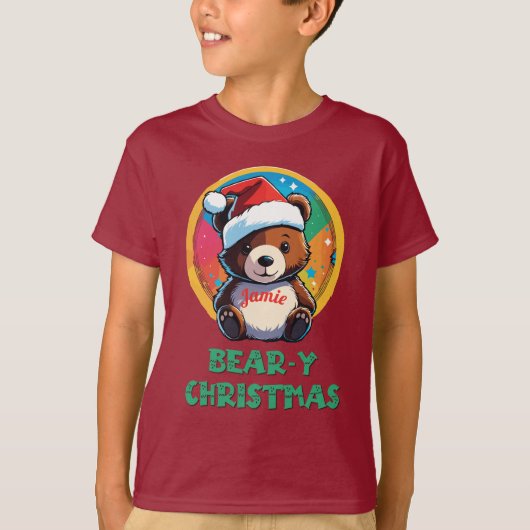 かわいい愛らしいかわいいチビ（小さくかわいく書いた感じ）クマyクリスマスベア tシャツ (正面)