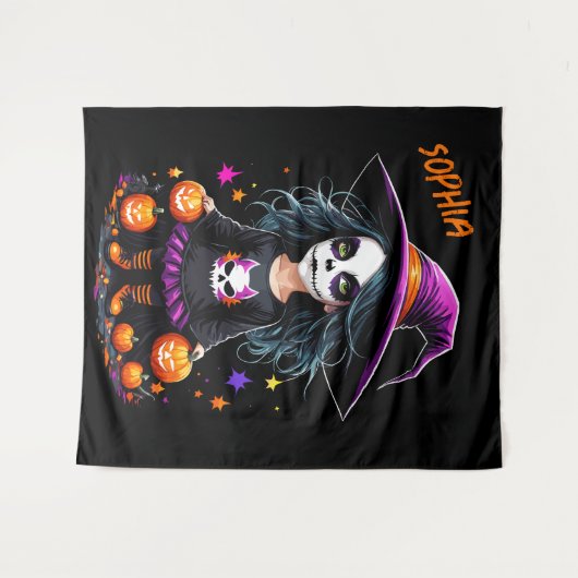 かわいい愛らしいかわいいハロウィンウィッチ タペストリー (正面(横))