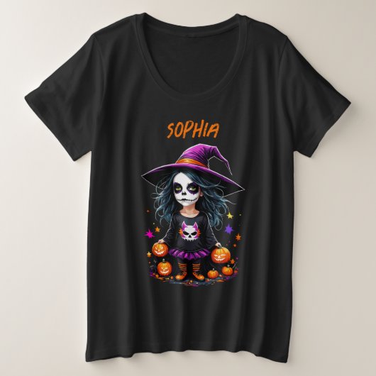 かわいい愛らしいかわいいハロウィンウィッチ プラスサイズTシャツ (デザイン正面)