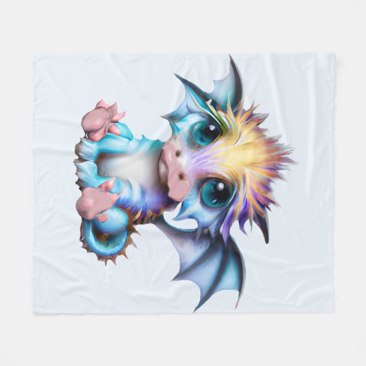 かわいい愛らしいかわいいベビードラゴン フリースブランケット (正面(横))