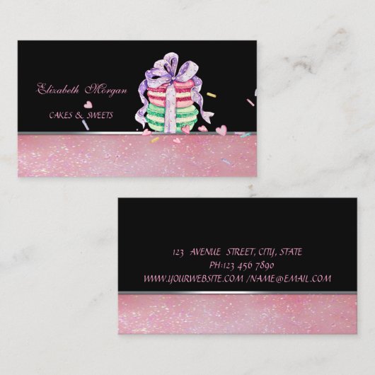 かわいい愛らしいエレガントマカロン、ベーカリー 名刺 (正面/裏面)