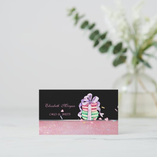 かわいい愛らしいエレガントマカロン、ベーカリー 名刺 (スタンド正面)