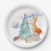 かわいい愛らしいクリスマスフォックス ペーパープレート (正面)