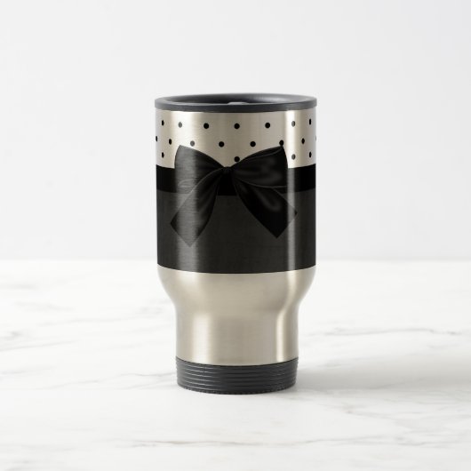 かわいい愛らしいゾウ、水玉模様、ブラックボウ トラベルマグ (中央)