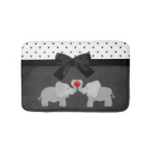 かわいい愛らしいゾウ、水玉模様、ブラックボウ バスマット (正面)