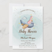 かわいい愛らしいディノ飛行機スターベビーシャワー 招待状 (正面)