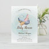 かわいい愛らしいディノ飛行機スターベビーシャワー 招待状 (スタンド正面)