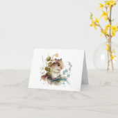 かわいい愛らしいネズミの花空白の付き カード (黄色い花)