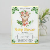 かわいい愛らしいフローラスロスガールベビーシャワー金ゴールド 箔招待状 (立ち正面)