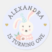 かわいい愛らしいベビーうさぎパーティー動物 ラウンドシール (正面)