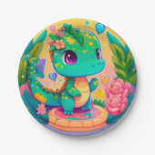 かわいい愛らしいベビーディノ/ドラゴン誕生日 ペーパープレート (正面)
