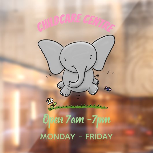 かわいい愛らしいベビー象の漫画イラストレーション ウィンドウサイン (シート2)