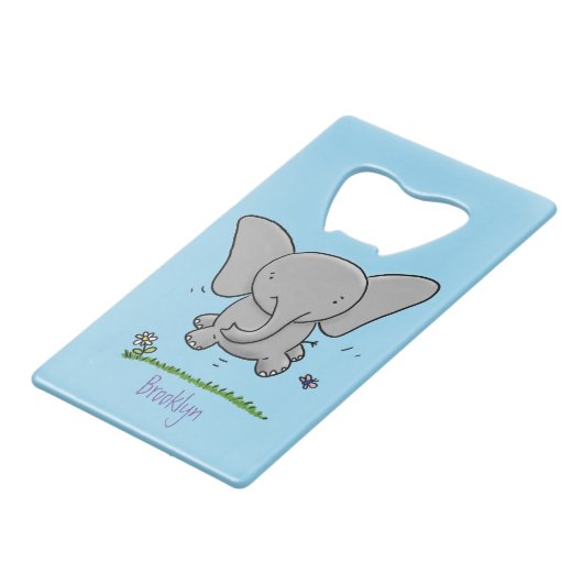 かわいい愛らしいベビー象の漫画イラストレーション クレジットカード栓抜き (正面アングル)