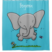 かわいい愛らしいベビー象の漫画イラストレーション シャワーカーテン (正面)