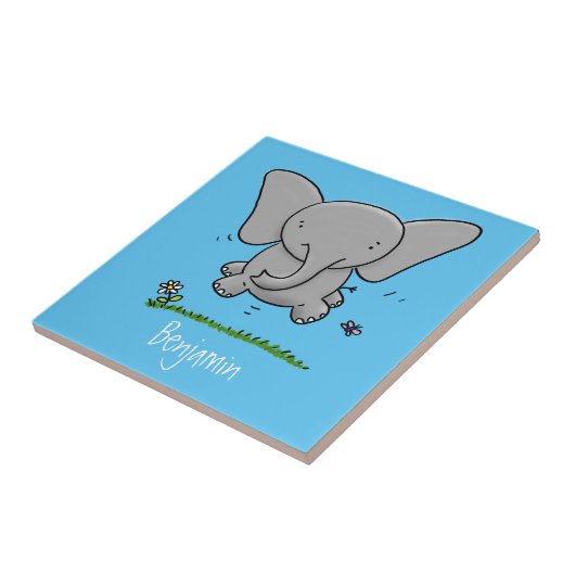 かわいい愛らしいベビー象の漫画イラストレーション タイル (側面)