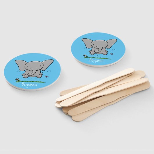 かわいい愛らしいベビー象の漫画イラストレーション ハンドファン (組立なし)