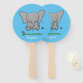 かわいい愛らしいベビー象の漫画イラストレーション ハンドファン (正面&裏面)