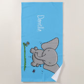 かわいい愛らしいベビー象の漫画イラストレーション ビーチタオル (正面)
