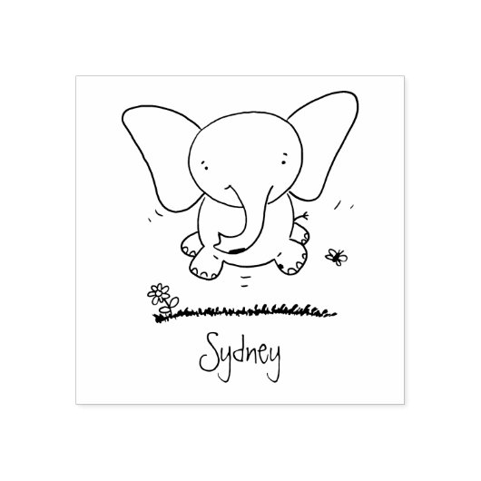 かわいい愛らしいベビー象の漫画イラストレーション ラバースタンプ (インプリント)