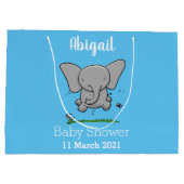 かわいい愛らしいベビー象の漫画イラストレーション ラージペーパーバッグ (裏面)