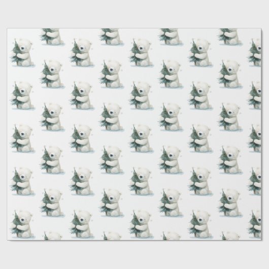 かわいい愛らしいホッキョクグマ抱きクリスマスツリー ラッピングペーパー (フラット)
