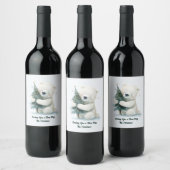 かわいい愛らしいホッキョクグマ抱きクリスマスツリー ワインラベル (ボトル)