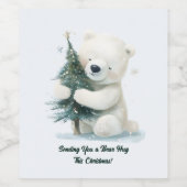 かわいい愛らしいホッキョクグマ抱きクリスマスツリー ワインラベル (シングルラベル)