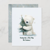 かわいい愛らしいホッキョクグマ抱きクリスマスツリー 出欠カード (正面/裏面)