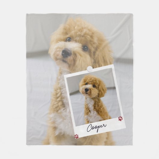 かわいい愛らしいポラロイドの犬の写真 フリースブランケット (正面)