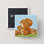 かわいい愛らしいリスのナッツ 缶バッジ (正面&裏面)