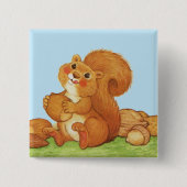 かわいい愛らしいリスのナッツ 缶バッジ (正面)