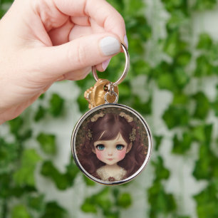 かわいい愛らしいヴィンテージスタイルチビ(小さくかわいく書いた感じ)かわいいガールアート キーホルダー