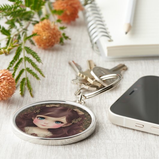 かわいい愛らしいヴィンテージスタイルチビ（小さくかわいく書いた感じ）かわいいガールアート キーホルダー (側面)