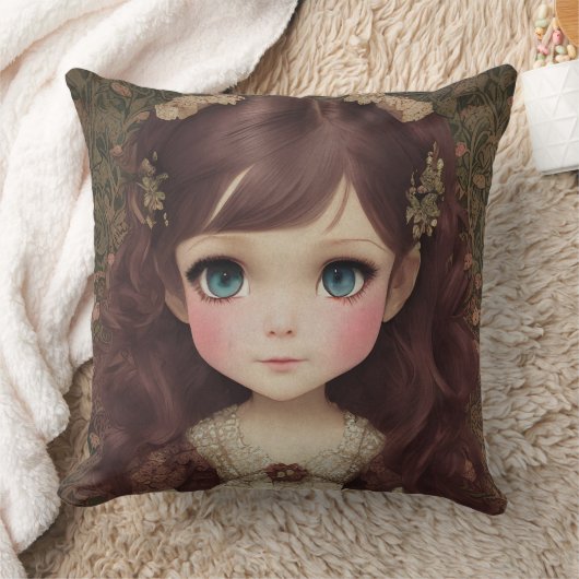 かわいい愛らしいヴィンテージスタイルチビ(小さくかわいく書いた感じ)かわいいガールアート クッション (ブランケット)